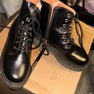 Stylish Black Lace-Up Combat Boots